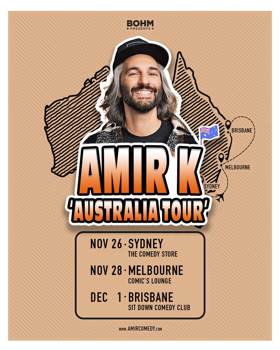 Amir K — Australia Tour comedy poster by James Marshel